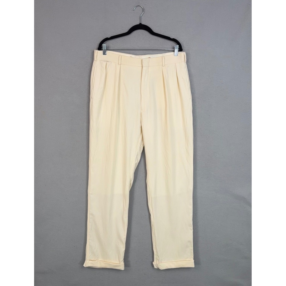 Vintage Polo Ralph Lauren Pants Mens 36 Cream Wool Pleated Preppy Old Money